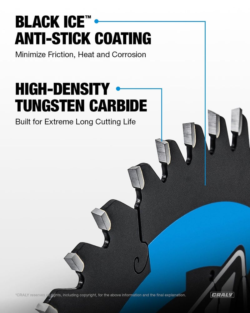 CRALY 6-1/2 Inch 48 Teeth Track Saw Blade, Ultra Finish Wood Cutting Plunge Circular Saw Blade, 5/8 Inch Arbor, Carbide Tipped, Thin Kerf, Black Ice Coating, for Plywood, MDF, OSB, Laminated(C0648TS) - Image 3